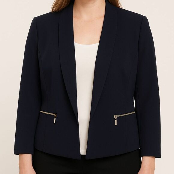 Evan-Picone Black Label Navy Open Front Blazer Jacket Size 6 NWT - Picture 1 of 15